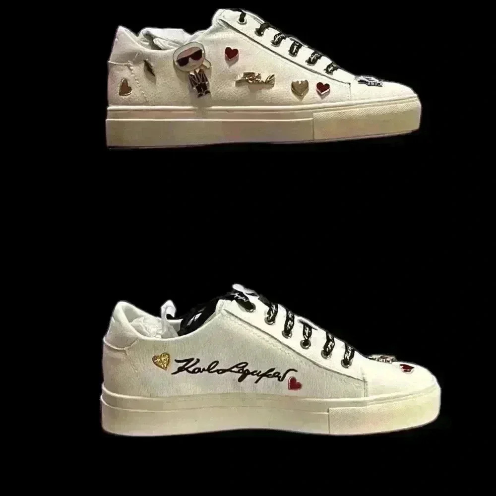 Karl Lagerfeld Women’s White  Leather Sneakers. Worn once. With box. Size 9. - Picture 3 of 5